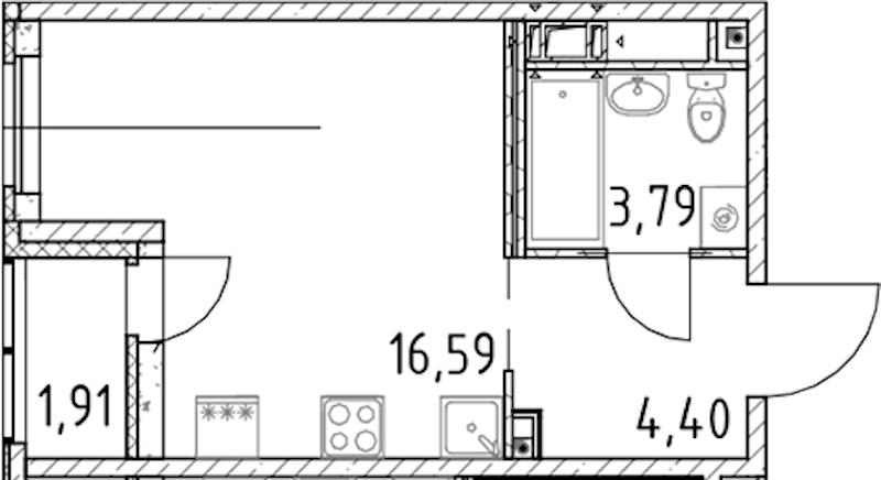 Квартира студия 24.78 м², 11/17 эт., ЖК «Город Первых»